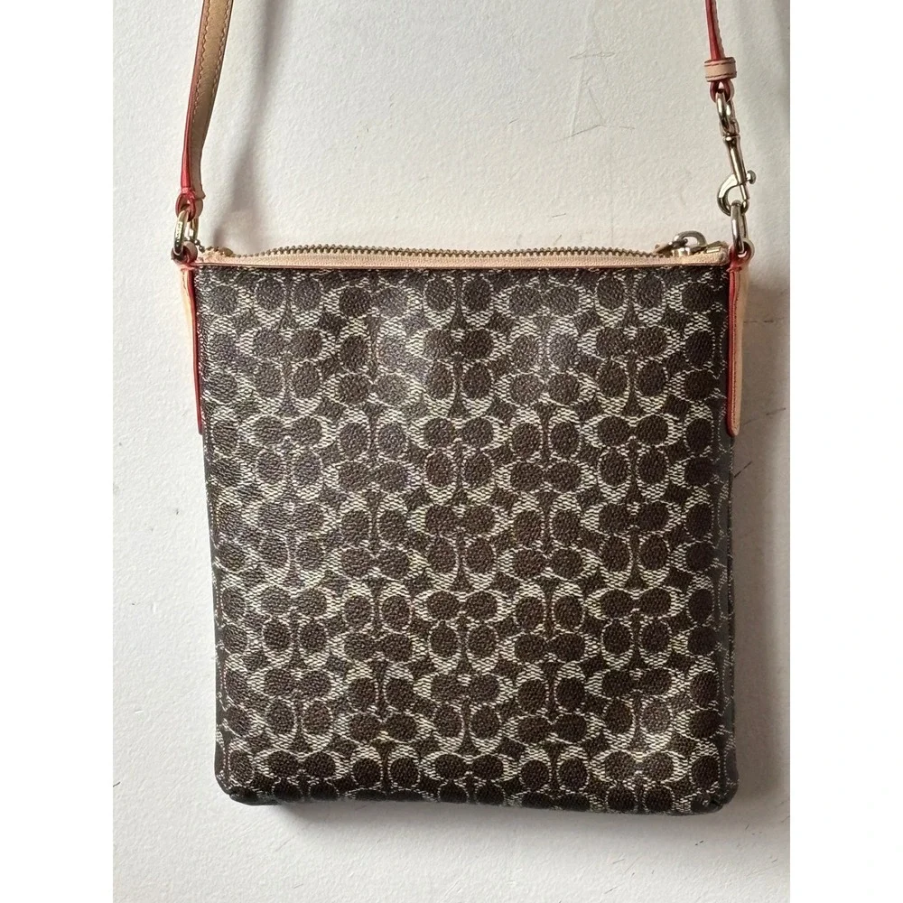 Vintage Coach Courier Crossbody Bag Signature Monogram Tan Leather Brown 53006